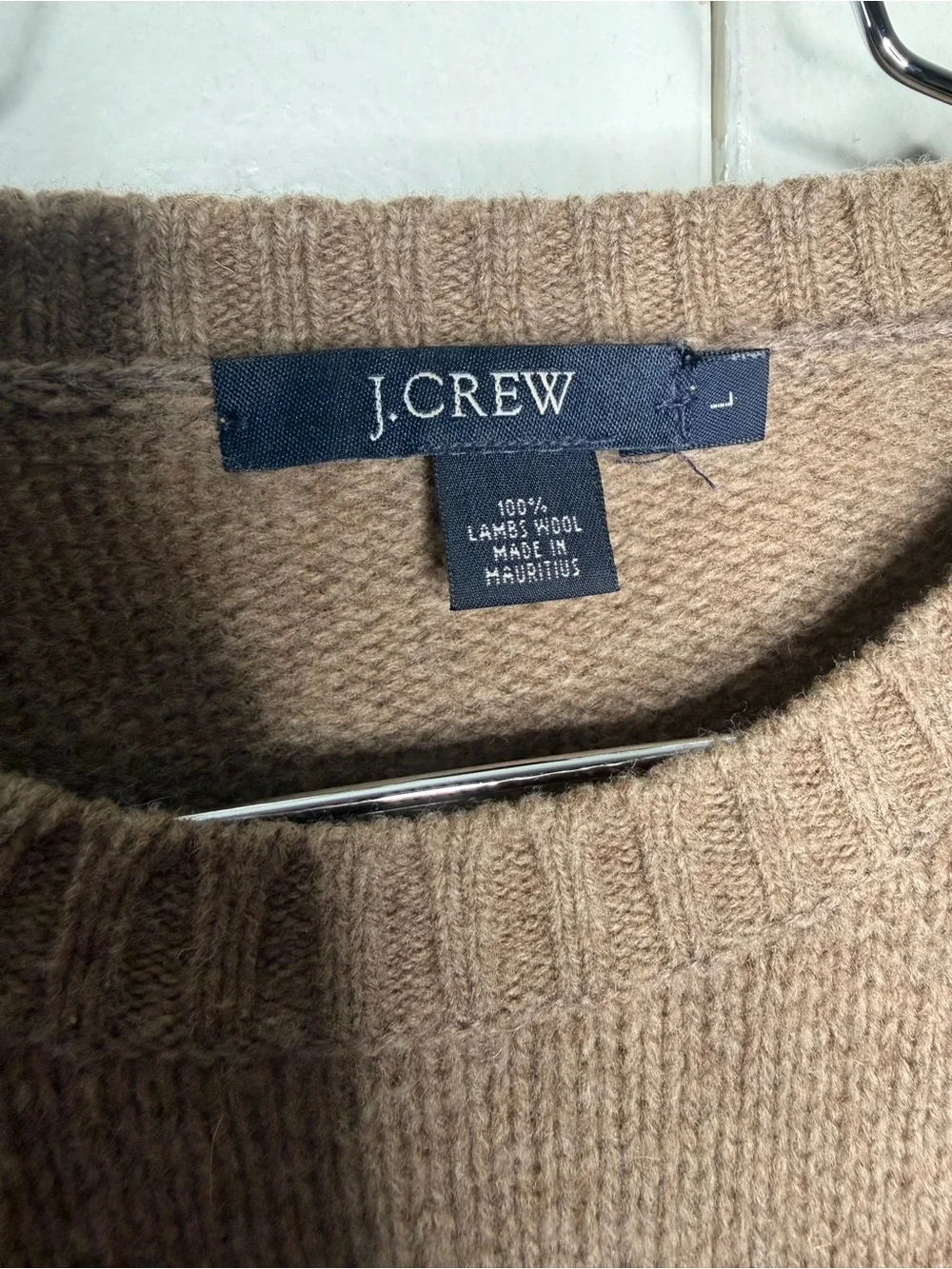 J. Crew Men Crewneck Lambs Wool Sweater Size Large Brown Minimalist Quiet Luxury